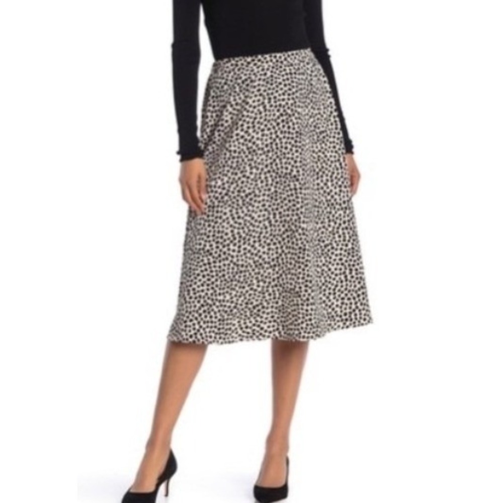 T Tahari Women A-line Pull On Skirt Leopard Black Dot Midi Sz M Elastic Waist